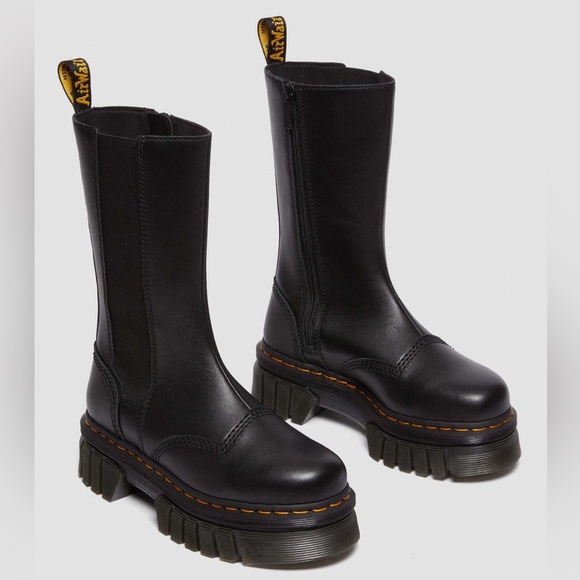DR MARTENS AUDRICK Tall Black Nappa Leather Platform Chelsea Boots EU 42 L 10 - Picture 1 of 12